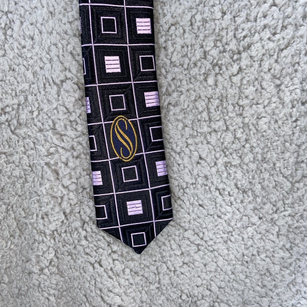 Stafford Signature Mens Silk Tie Geometric Purple Black - Picture 3 of 6